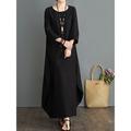 Women's White Dress Casual Dress Winter Dress Long Dress Maxi Dress Pocket Street Vacation Streetwear Crew Neck Long Sleeve Loose Fit Black White Red Color M L XL XXL 3XL Size