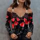 Women's Shirt Blouse Heart Casual Going out Print Lace Trims Cold Shoulder Pink Long Sleeve Fashion Off Shoulder Spring Fall
