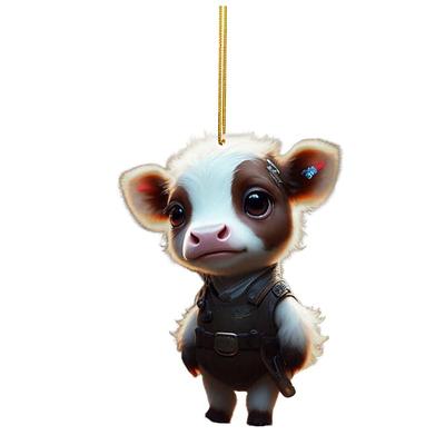 1pc Adorable Cartoon Cow Car Charm - Perfect for Christmas Tree Decorations Car Interior Accessories!