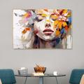 Handpainted Colorful abstract woman canvas wall art woman with flower Canvas painting abstract Girl canvas art fashion woman canvas For Home Bedroom Decor