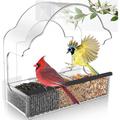 Window Bird Feeders for Outside, Clear Bird Window Feeder with 3 Strong Adhesive Sheets, Transparent Acrylic Bird House for Window Viewing, Removable Tray, Wild Bird Watching Gift