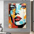 Blue And Orange Woman Portrait Wall Art Hand painted Abstract Girl Painting Home Decor Girl Face Girl's Room Home Decor Stretched Frame Ready to Hang