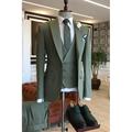 Blue Army Green Men's Prom Suits Wedding Derby Suits Solid Colored 3 Piece Formal Tailored Fit Single Breasted One-button 2024