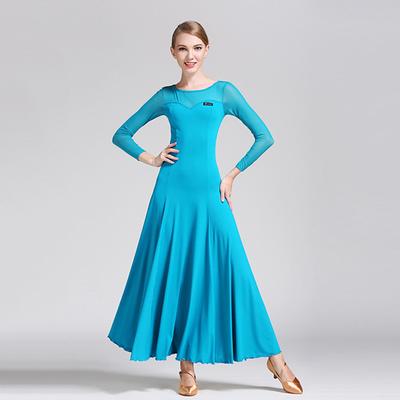 Ballroom Dance Dress Pure Color Tulle Women's Training Performance Long Sleeve Polyester