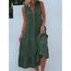 Robe casual Robe Débardeur Robe d'été Femme Robe mi-longue A Volants Bouton Plein Air basique Col V Sans Manches Ample Noir Rose Claire Vert S M L XL