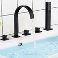 Bathtub Faucet Multi-hole Deck Mounted with Heldhand Showerhand, Bath Tub Filler Mixer Brass Taps 5 Hole 3 Handle Chrome