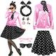 1950s Pink Satin Jacket with Polka Dot Long Skirt Halloween Cosplay Costume Set 50s Lady's Pink Grease Jacket