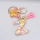 New Exquisite 26 Letter Resin Keychain with Pink Tassel Gradient Butterfly Pendant Key Ring Women Bag Ornaments Accessories Gift