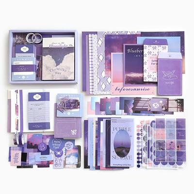 348 PCS Scrapbook Kit, Aesthetic Scrapbooking/Journaling Art Kit for Bullet Journal, A6 Grid Notebook, Stationery, Washi Paper, DIY Scrapbook Supplies Gift for Kids Girl Teen