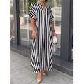 Women's Casual Dress Summer Dress Stripe Button Print Shirt Collar Long Dress Maxi Dress Streetwear Maxi Street Holiday Short Sleeve Loose Fit Black Red Blue Summer S M L XL 2XL