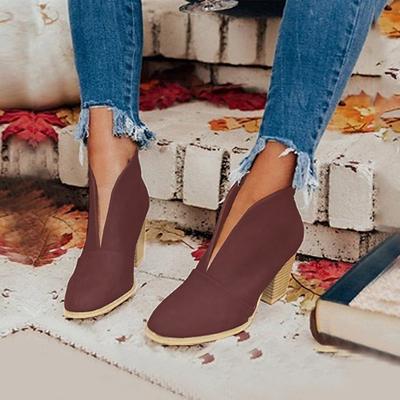 Women's Black Ankle Boots – Trendy V-Cut Slip-On Booties with Chunky Block Heels for Casual Fall Outfits