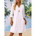 robe blanche Robe dentelle Robe casual Femme Mini robe Dentelle Brodée Plein Air Rendez-vous Vacances Vêtement de rue Col fendu Manches 3/4 Ample Blanche S M L XL 2XL