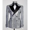 Men's Sequin 70s Disco Blazer Party Sparkle Sequins Blazer Jacket Regular Tailored Fit Solid Colored Double Breasted Six-buttons Black Gold Black Silver Champagne Pink Gold 2024