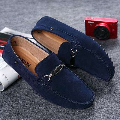 Classic Men's Navy Blue Suede Loafers with Metal Bit Detail - Ideal for Business Casual and Formal Occasions