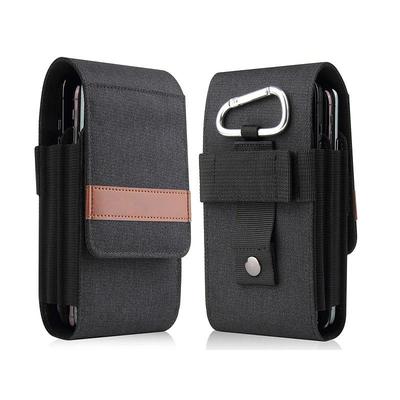 Vertical Nylon Dual Pocket Phone Holster Pouch Belt Clip Case Holder Oxford Cloth Sports Mobile Phone Bag Double Divided Design Power Bank Organizer Earphone Storage Card Storage