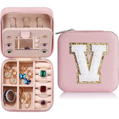 Trendy Travel Jewelry Case, Personalized Gifts,Pink Travel Jewelry Box,Birthday Gifts for Women Valentine's Day Gifts for Teens Girls Initial Travel Jewelry Case