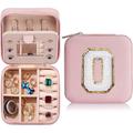 Trendy Travel Jewelry Case, Personalized Gifts,Pink Travel Jewelry Box,Birthday Gifts for Women Valentine's Day Gifts for Teens Girls Initial Travel Jewelry Case