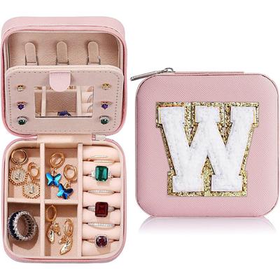 Trendy Travel Jewelry Case, Personalized Gifts,Pink Travel Jewelry Box,Birthday Gifts for Women Valentine's Day Gifts for Teens Girls Initial Travel Jewelry Case