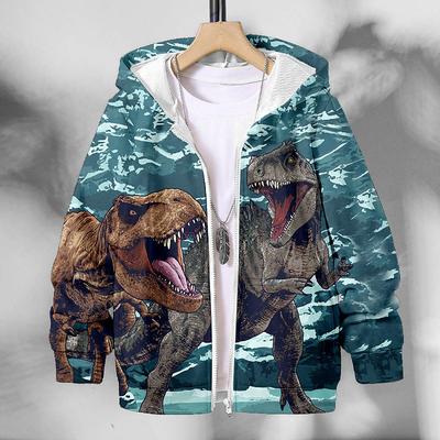 Boys 3D Animal Dinosaur Coat Long Sleeve Fall Winter Active Streetwear Cool Kids 3-12 Years Vacation Street Daily Regular Fit