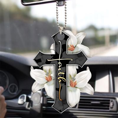 Cross Wing God Faith Rose Rosy Butterfly Christian Memorial Jesus Car Rear View Mirror Accessories Christmas Tree Ornament Decoration Hanging Charm Interior Rearview Pendant Decor Gift