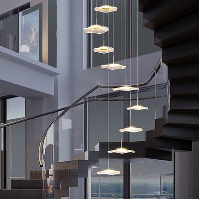 Chandelier 3/6/8/10/12 Head Modern Light Luxury Chandelier Lotus Leaf Acrylic Lamp Shade Staircase Long Chandelier Living Room Restaurant LED Light 110-240V