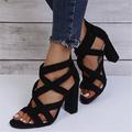 Women's Heels Sandals Block Heel Sandals Heel Sandals Plus Size Party Beach Solid Color Summer Zipper High Heel Chunky Heel Elegant Sexy Walking Satin Zipper Black Green