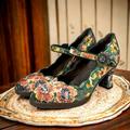 Women's Heels Pumps Ladies Shoes Valentines Gifts Mary Jane Vintage Shoes Party Valentine's Day Floral Flower Cone Heel Fantasy Heel Round Toe Elegant Vintage Leather Satin Buckle Red Blue Green