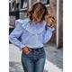 Women's Blouse Designer Shirt Floral Plain Striped Party Work Casual Petal Sleeve Butterfly Sleeve Black Pink Blue Ruffle Patchwork Button Long Sleeve Fashion Cute Daily Shirt Collar Form Fit Peplum