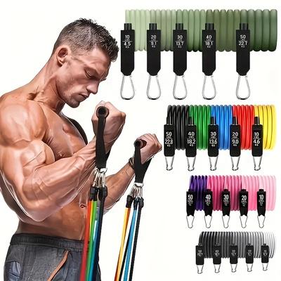 11pcs Tpe Resistance Bands Set, Resistance Bands With Door Anchor, Handles, Carry Bag, Legs Ankle Straps, Exercise Bands, Workout Bands, For Home Gym, Fitness, Yoga & Pilates, Suitable For Beginners