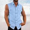 Per uomo Camicia Camicia Estiva Camicia casual Camicia da Spiaggia Camicia con Bottoni Nero Blu Viola Verde Senza Maniche Semplice Bavero Vacanza Camicia hawaiana Tasca Abbigliamento Cotone Poliestere