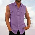 Per uomo Camicia Camicia Estiva Camicia casual Camicia da Spiaggia Camicia con Bottoni Nero Blu Viola Verde Senza Maniche Semplice Bavero Vacanza Camicia hawaiana Tasca Abbigliamento Cotone Poliestere