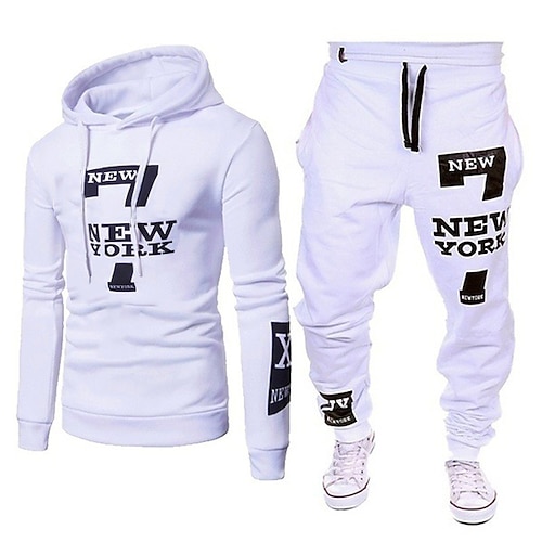 Per uomo Tuta da Ginnastica Tuta da Allenamento Coulisse 2 Pezzi Lettera Set di Abbigliamento Completo Abbigliamento Primavera Autunno Inverno Nero Bianco Allenamento in Palestra Jogging Allenamento