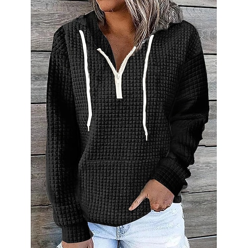 Per donna Tinta unica Essenziale Manica lunga Felpa mezza cerniera Top regolari Strada Informale Tasca frontale Chiusura lampo quarto Nero Bianco Rosa Cachi Blu scuro Autunno inverno