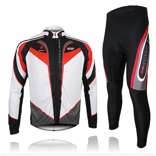 Arsuxeo Per uomo Manica lunga Maglia con pantaloni da ciclismo Elastene Silicone Poliestere Nero / Rosso Viola Giallo Collage Bicicletta Completo tuta Tenere al caldo Traspirante Pad 3D Asciugatura