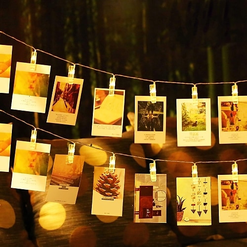 Elegante Matrimonio e Ricevimento di Festa LED Foto Clip String Lights - 20 Clip 2/3/5M Impermeabile per Camera da letto Dormitorio Alimentato a Batteria o USB