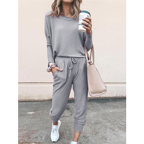 pigiama da donna pigiama top e pantaloni set colore puro moda casual morbido casa quotidiano letto traspirante girocollo manica lunga maglietta tee pantaloni tasca elastico in vita estate primavera