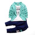 Completo da bambino in 3 pezziamp; giacca pantaloni set plaid stampa lettera manica lunga cotone moda carino grigio giallo verde chiaro patchwork set 1-5 anni