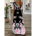abito lungo maxi da donna abito casual abito estivo abito stampato moda streetwear all'aperto vacanza quotidiano stampa manica corta scollo a V abito vestibilità regolare nero bianco rosa estate primavera s m l xl xxl