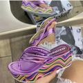 Per donna Pantofole Ciabatte Infradito Sandali con plateau Infradito Pantofole da esterno Esterno Spiaggia Estate Zeppa Elegante Informale minimalismo PU Mocassino Argento Rosa Verde Chiaro