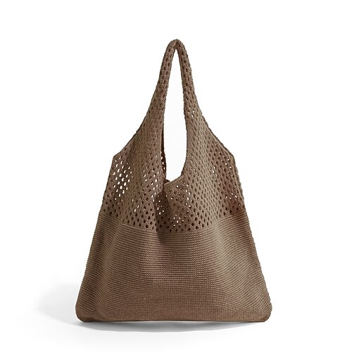 Borsa tote beige in maglia da donna – borsa a tracolla in rete leggera per la spiaggia estiva, la spesa e l'uso quotidiano casual