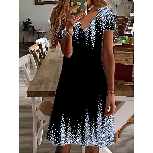 Abito mini da donna Vestito casual Vestito petite Abito estivo Vestito a sacco Vacanza Moda Base Outdoor Vacanza Quotidiana Regolare Taglia Ombre Stampa Manica corta Cuore Rosa Blu Verde Estate