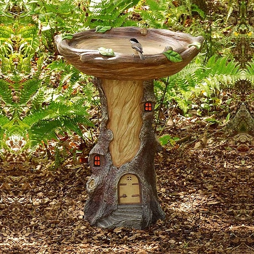 bagni per uccelli per esterni, bagno per uccelli a forma di animale in poliresina con piedistallo marrone, mangiatoia per uccelli selvatici fatta a mano e ciotola per il bagno degli uccelli, statua da giardino e statuetta per esterni, giardino,...