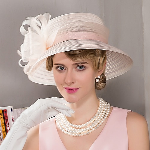 Fascinators kentucky derby cappello in fibra di bowler / cappello a cloche cappello a secchiello cappello floscio da sposa tea party matrimonio elegante con fiocco di piume copricapo copricapo