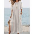 Per donna Verde militare Nero Bianco Estate Primavera Autunno Abito maxi Abito Bianco Abiti in cotone e lino Essenziale Casual All'aperto Quotidiano Vestibilità comoda Semplice Girocollo