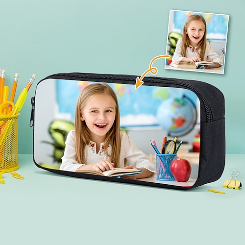 Astuccio fotografico personalizzato per bambini – astuccio con cerniera personalizzato per articoli per il ritorno a scuola, ideale per ragazzi e ragazze