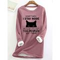 felpa da donna pullover foderata in pile gatto lettera strada casual teddy peloso confortevole girocollo manica lunga top micro-elastico autunnoamp;tessuto morbido traspirante invernale confortevole
