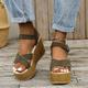 sandali con zeppa espadrillas da donna – scarpe estive con cinturino e plateau in pelle scamosciata verde oliva con chiusura a fibbia, stile casual da spiaggia e da vacanza