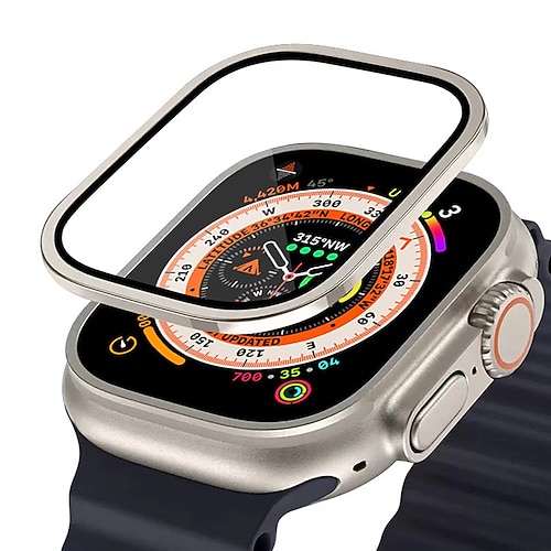 cassa dell'orologio per apple watch ultra 49mm protezione dello schermo 49mm 9h vetro temperato telaio in lega di titanio mantenere originale sensibile al tocco leggero pellicola protettiva in vetro