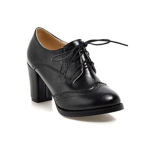 scarpe col tacco oxford vintage da donna – scarpe eleganti brogue con lacci e tacco spesso per lavoro, ufficio e abbigliamento casual