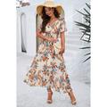 abito tubino da donna abito in chiffon prendisole floreale grafico elastico in vita stampa scollo a V spalle scoperte abito lungo abito lungo elegante tropicale festa appuntamento manica corta estate